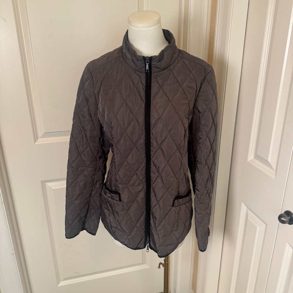 Lafayette 148 NY CINDER Womans L Gray Quilted Jacket Wind Rain Resistant READ